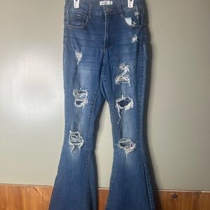 Rue21 Dark Blue Distressed Flare Jeans